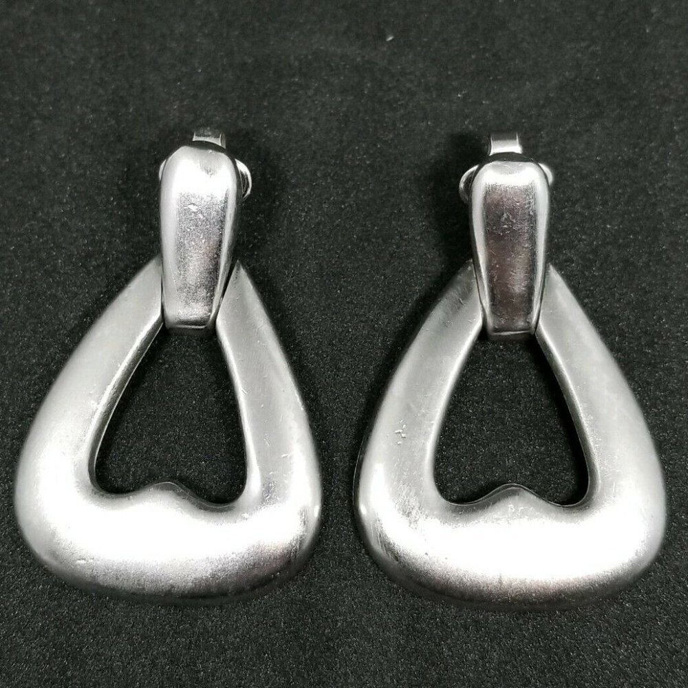 Crown Trifari Modernist Silver Tone Dangle Earring